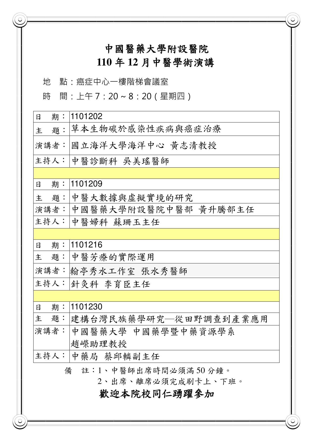 110年12月中醫學術演講