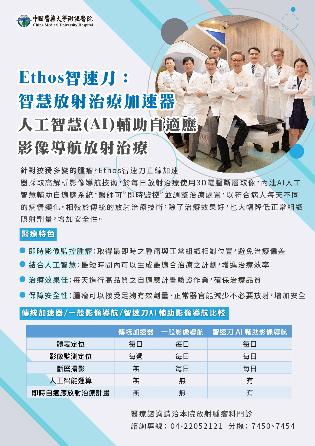 Ethos智速刀：智慧放射治療加速器，人工智慧(AI)輔助自適應影像導航放射治療| 最新消息- 中國醫藥大學附設醫院