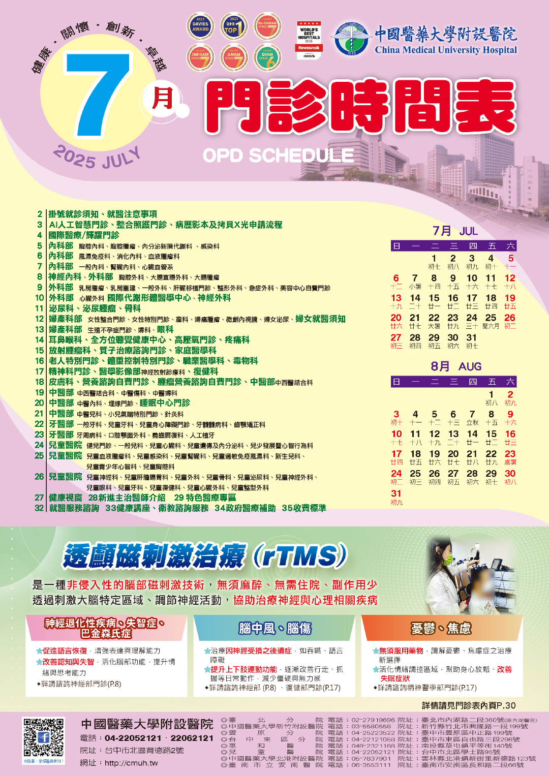 中國附醫114年7月門診時間表