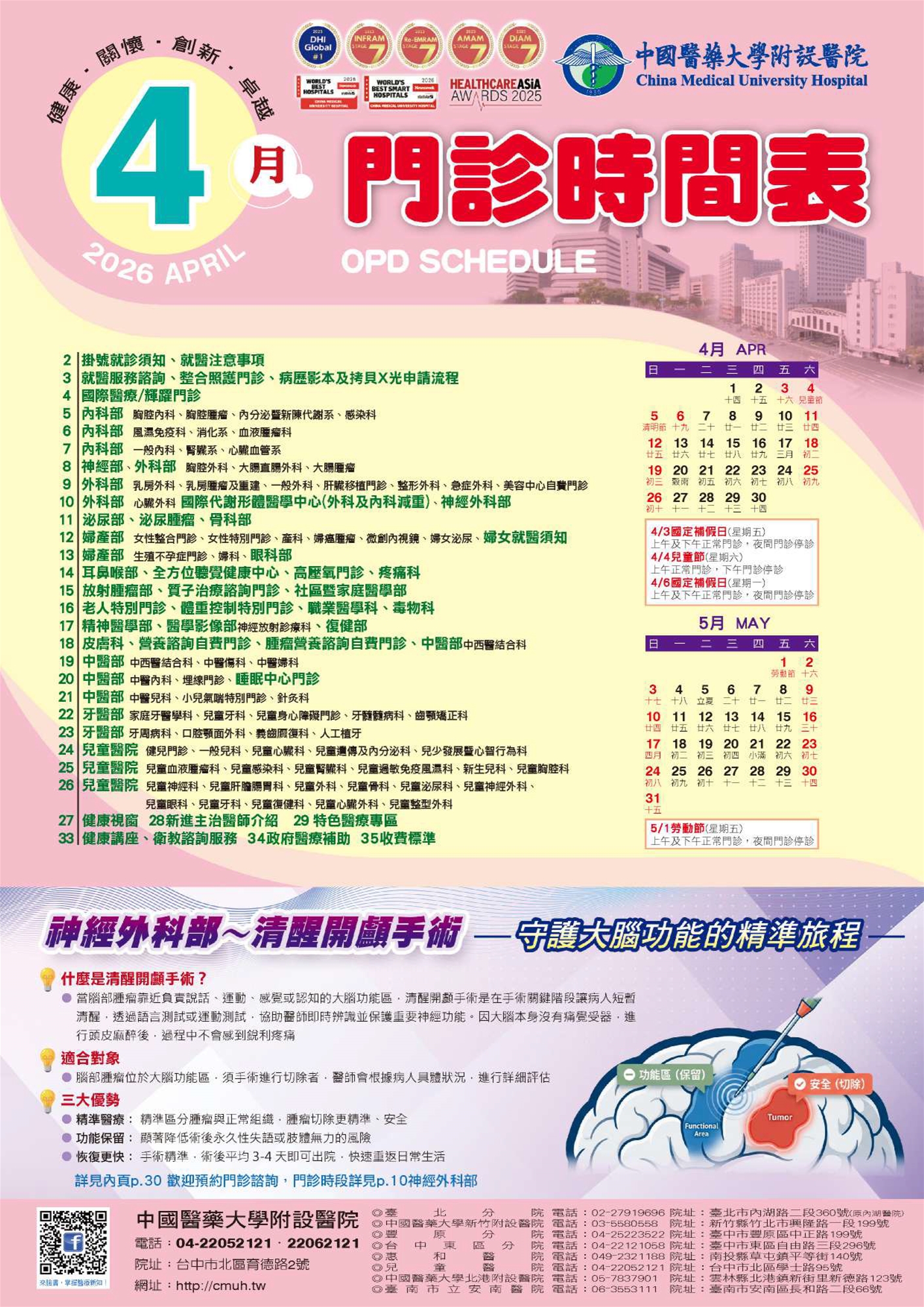 中國附醫115年4月門診時間表