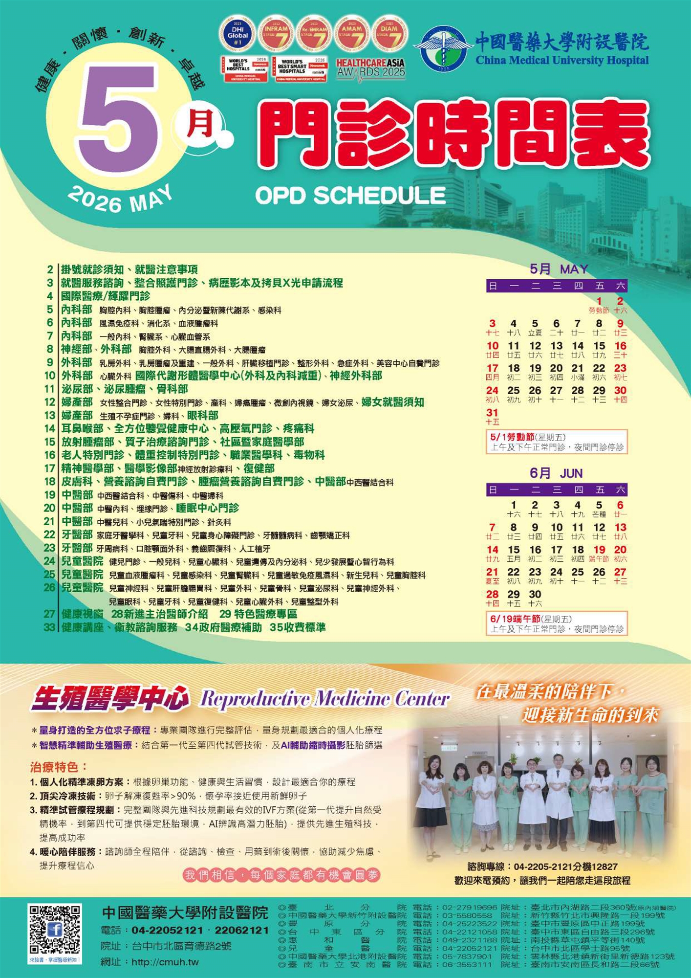 中國附醫115年5月門診時間表