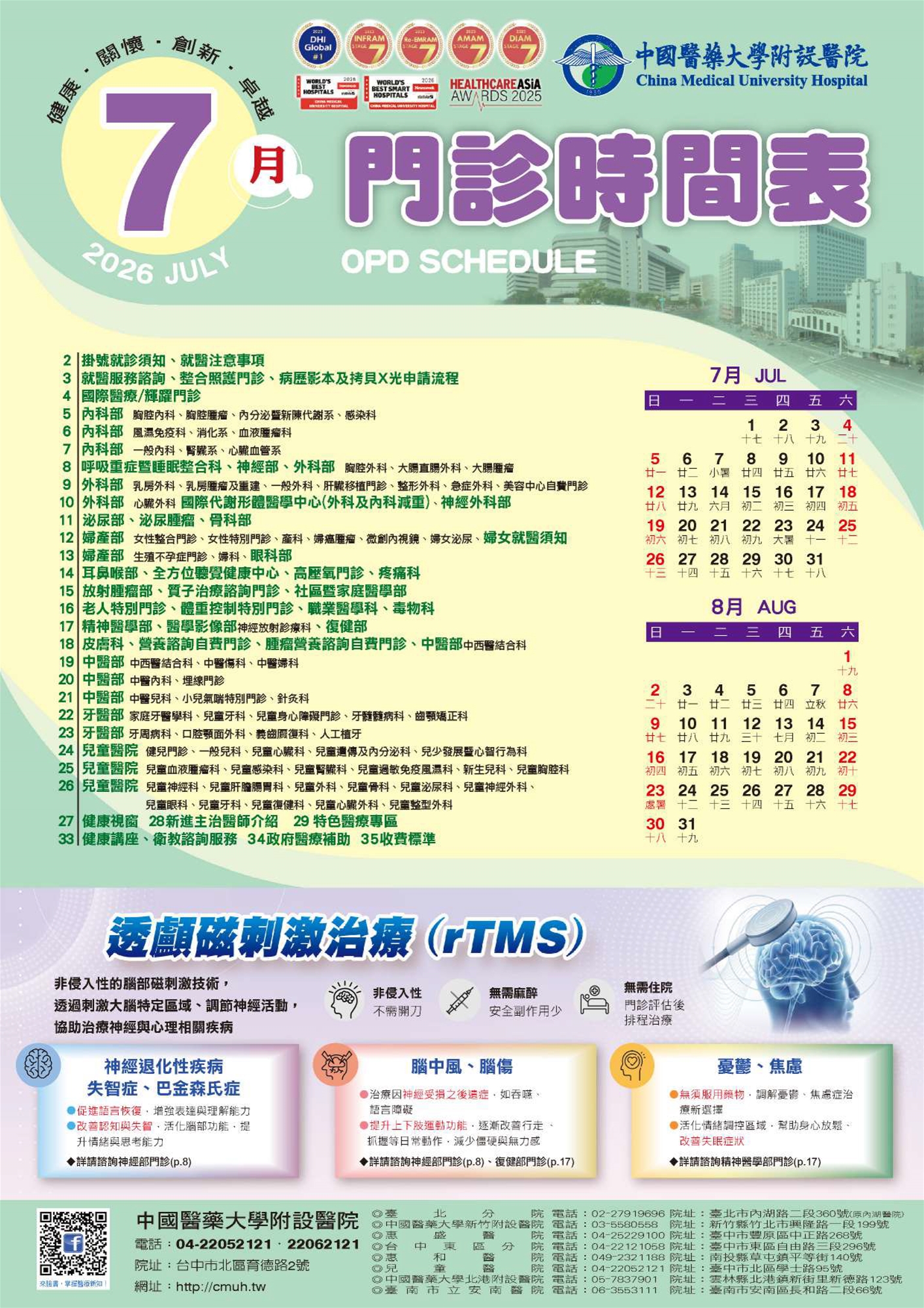 中國附醫115年4月門診時間表