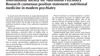 International Society for Nutritional Psychiatry Research consensus position statement: nutritional medicine in modern psychiatry